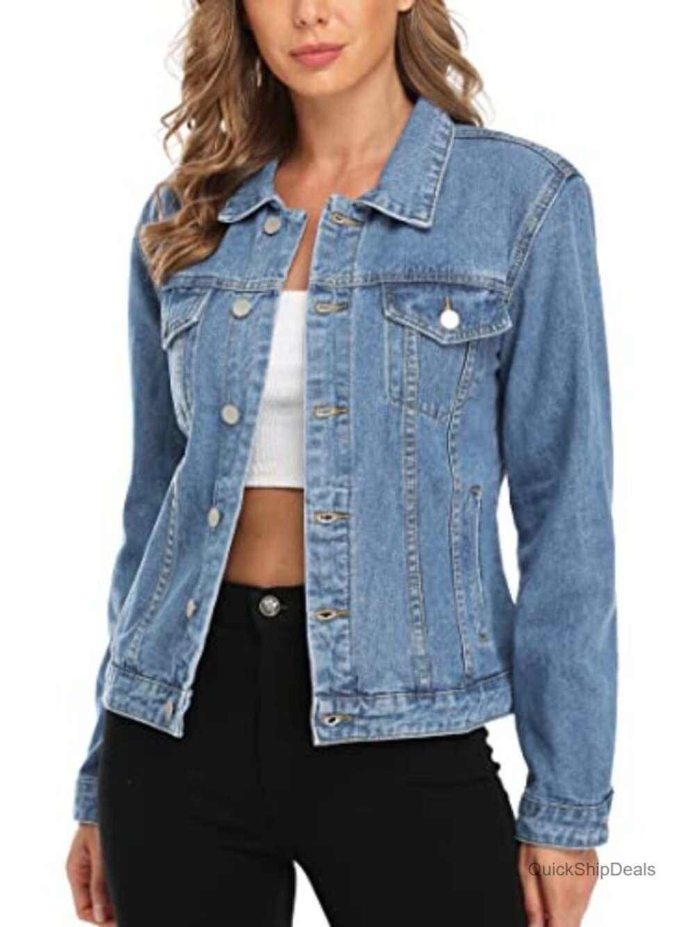 Women's Classic Button Up Denim Jacket Cotton Long Sleeve Jean Jacket